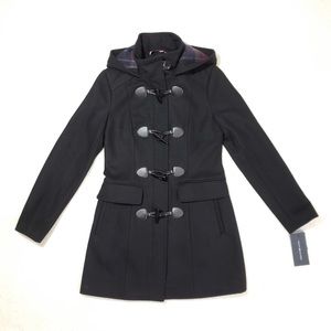 NWT Tommy Hilfiger Blk Toggle Wool Blend Coat Sz S